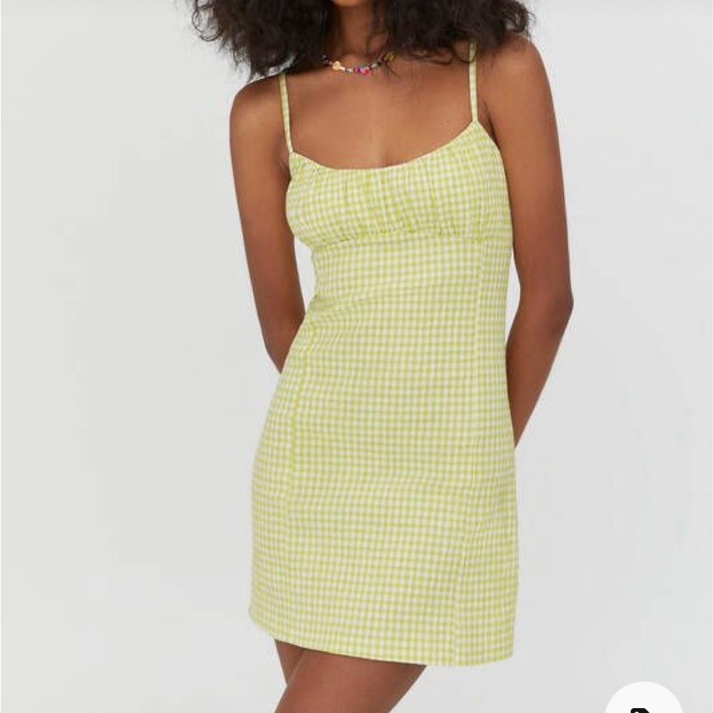 Pull&Bear Green White Plaid Mini Bodycon Dress adjustable Spaghetti Straps XS